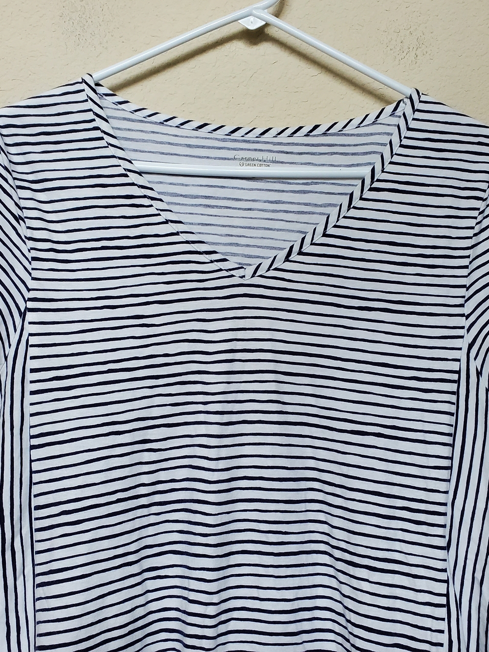 Garnet Hill White and Navy Striped Tee Dress.  Size Medium - Picture 3 of 6